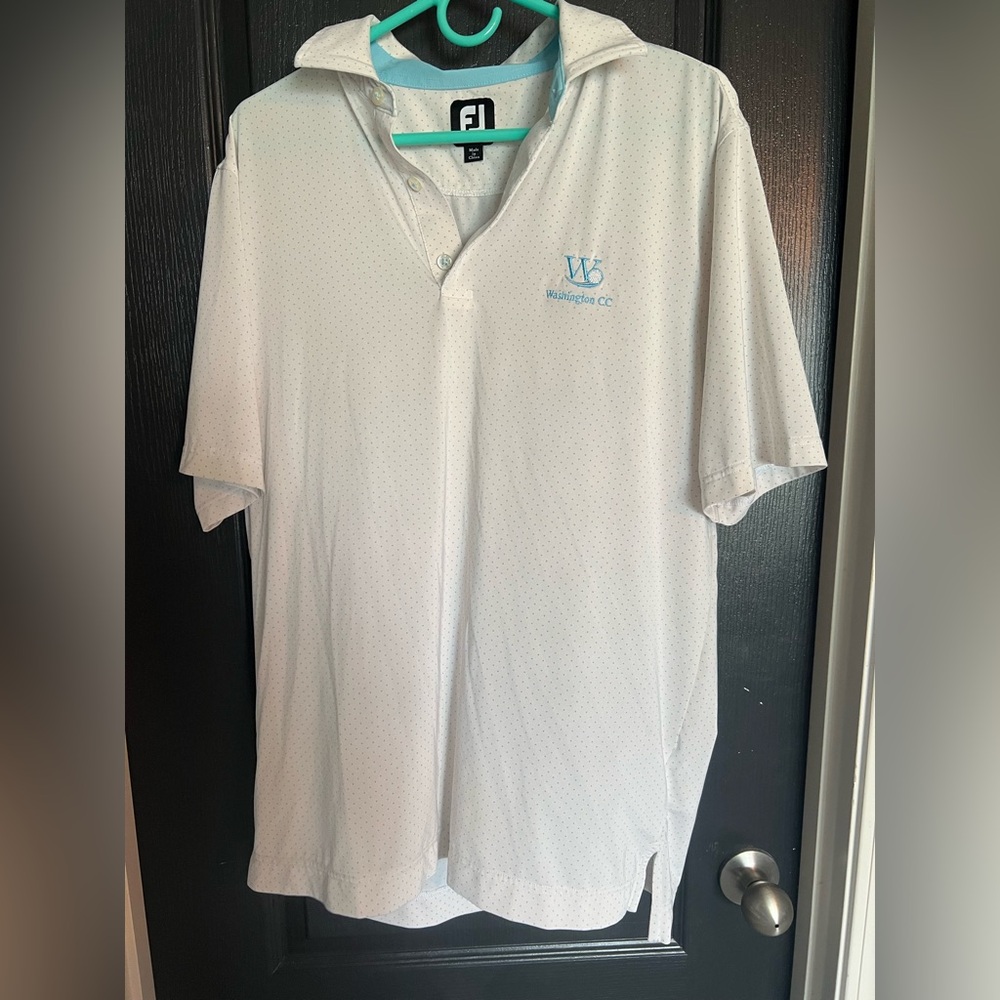 FootJoy White & Small Blue PolkaDots Polo Shirt Classic Design